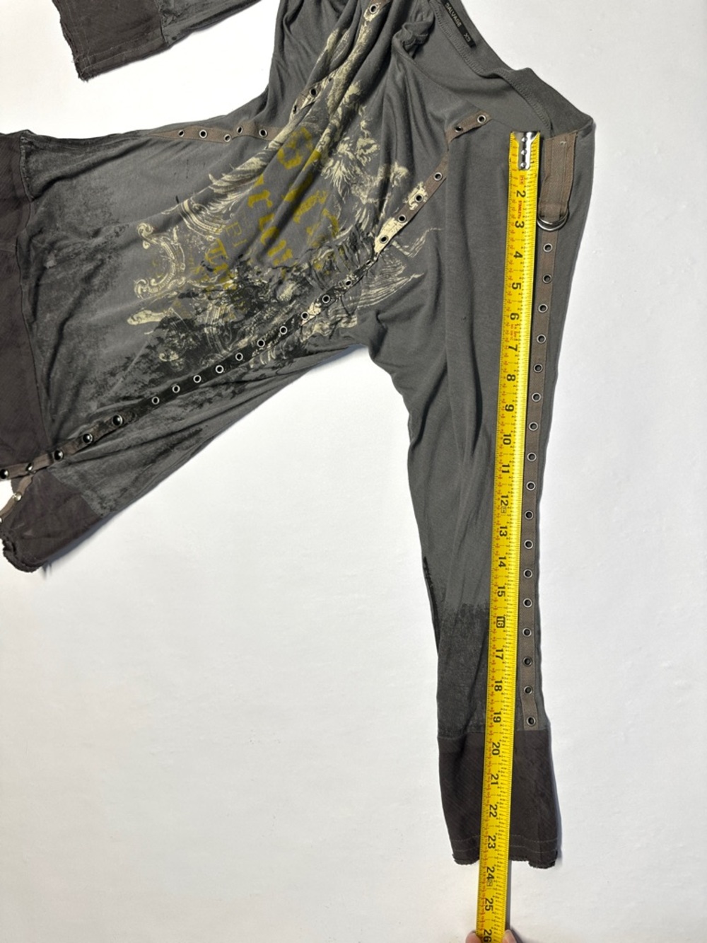 Salvage Y2K Grunge Gray Snap Button Rocker Punk Rivet Thrashed Thin Top XS - Picture 16 of 16